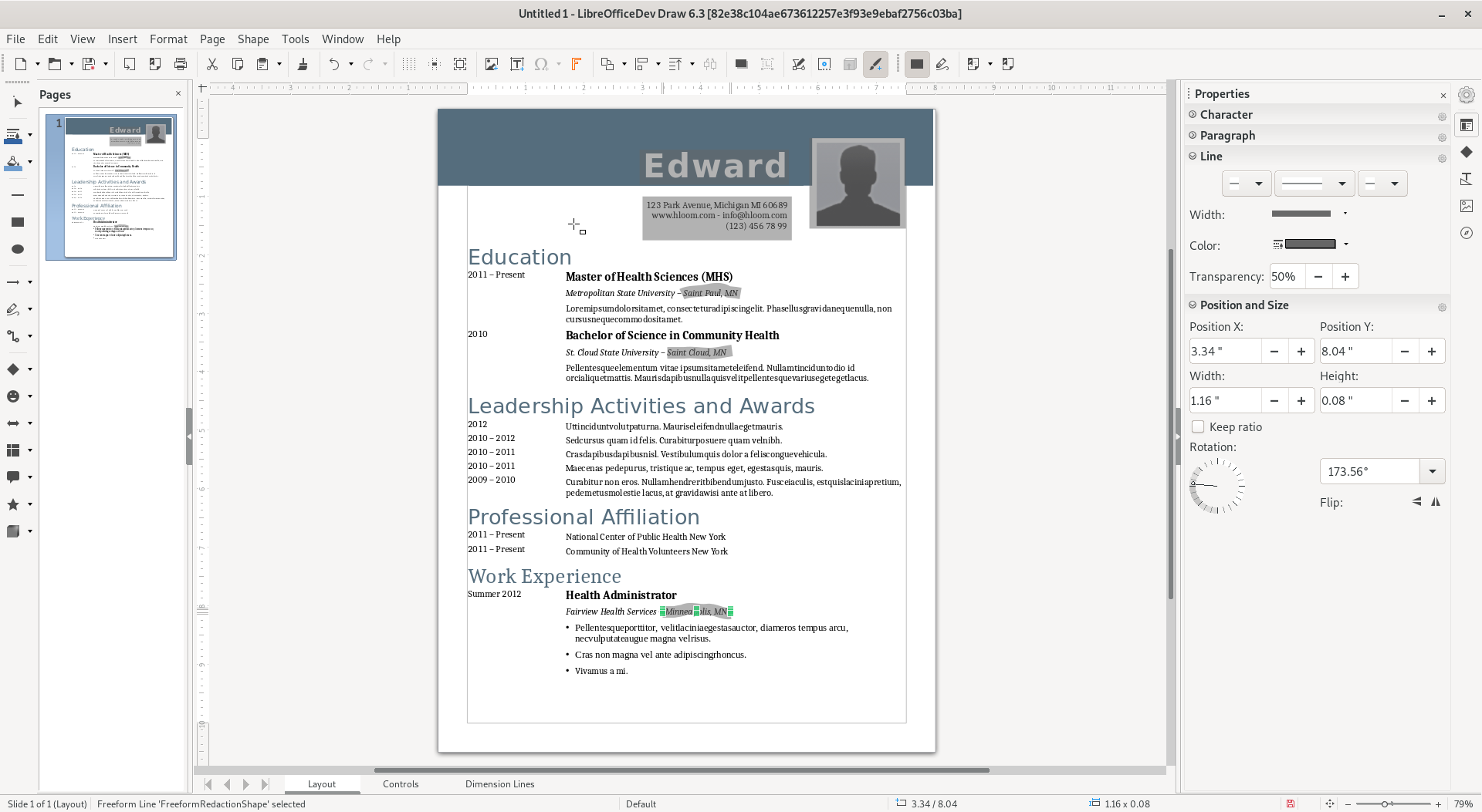 In-Redaction Screenshot from Libreoffice 6.3