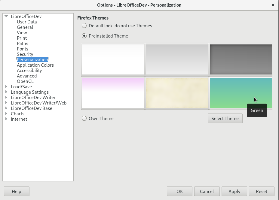 LibreOffice Personalization Dialog